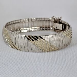 Vintage Italian Textured Sterling Silver & Yellow Gold Bracelet.